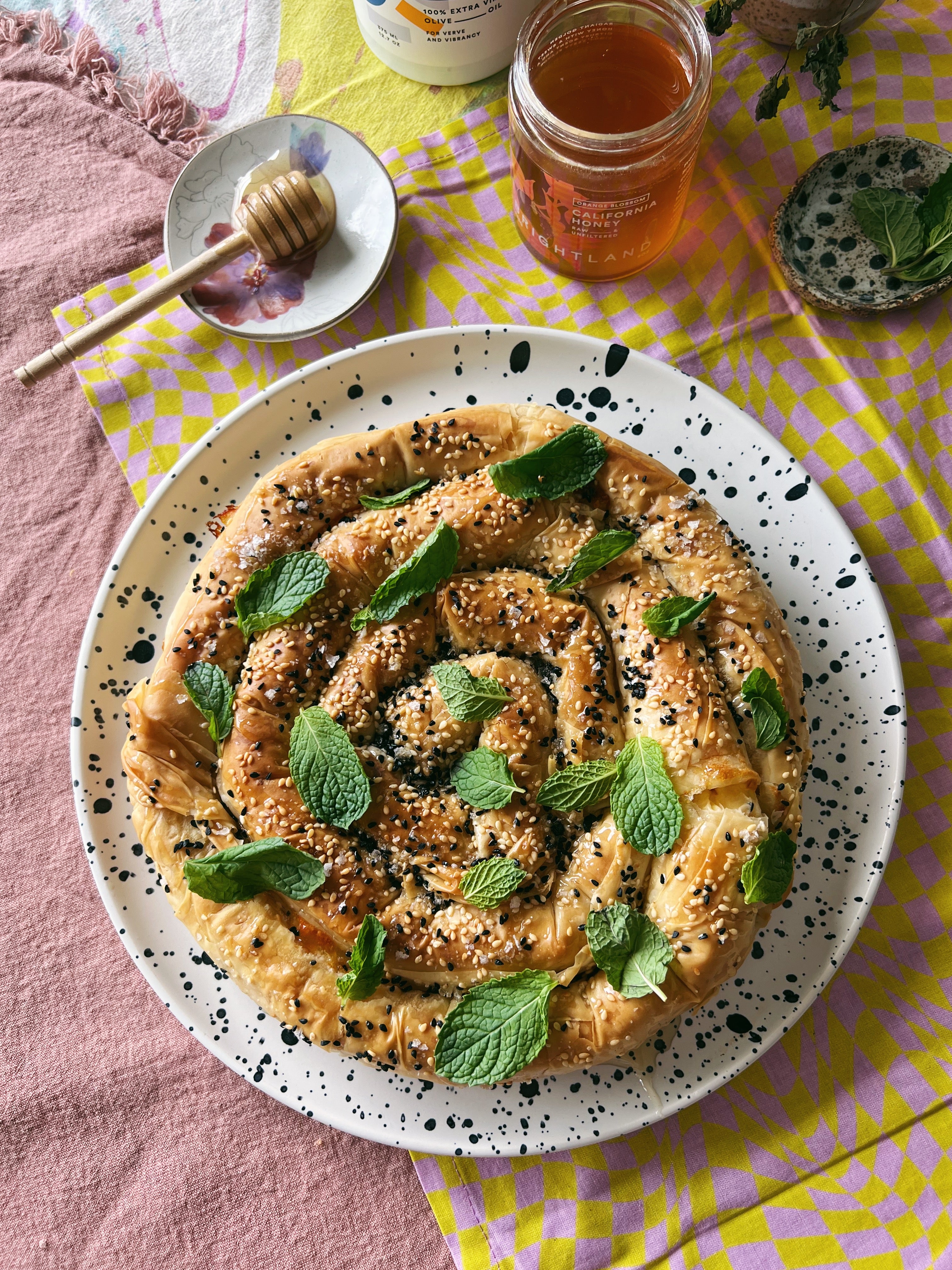 Filo Spiral Pie with Cheese & Honey