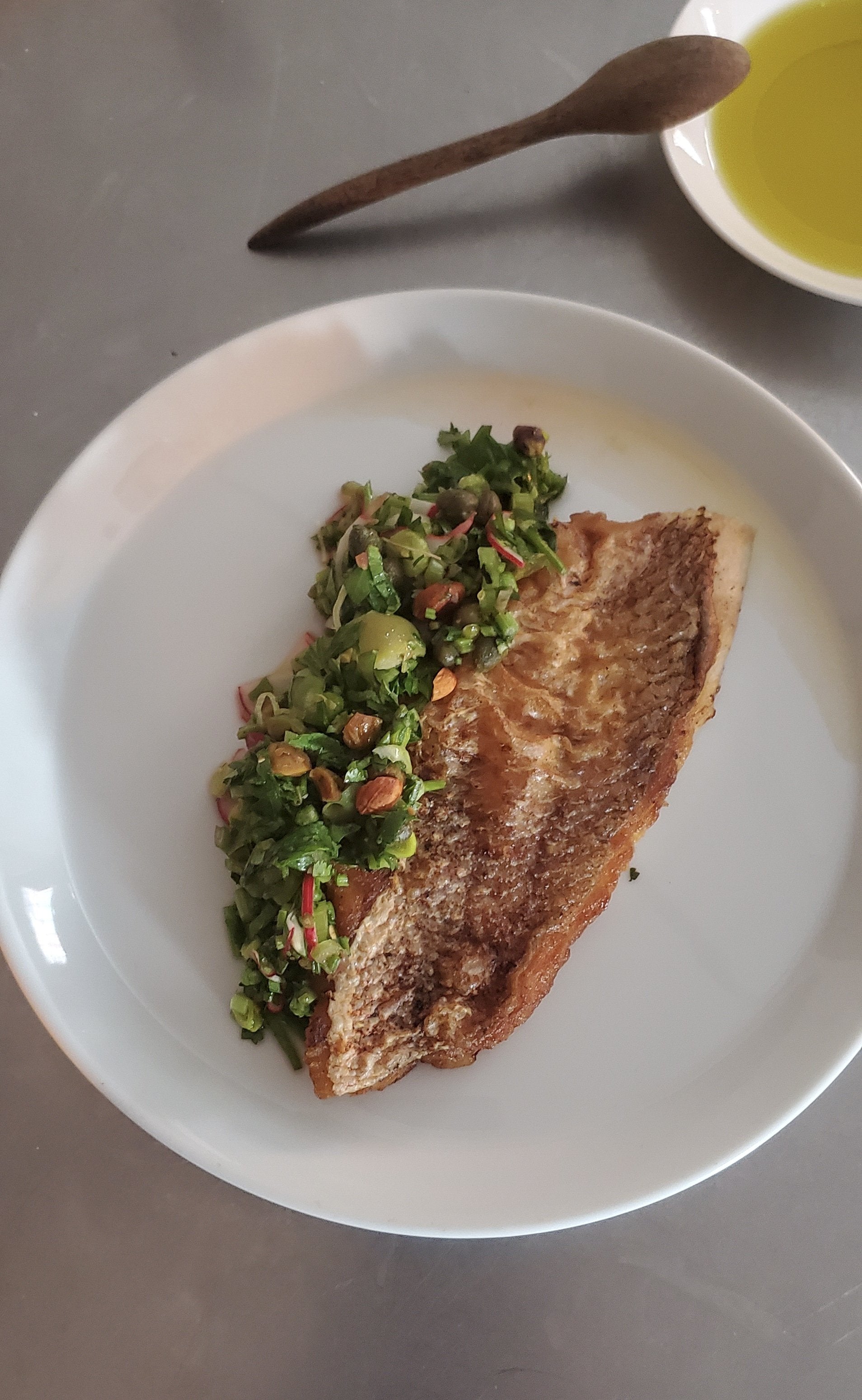 Crispy Seared Fish With Mediterranean Herb Dressing