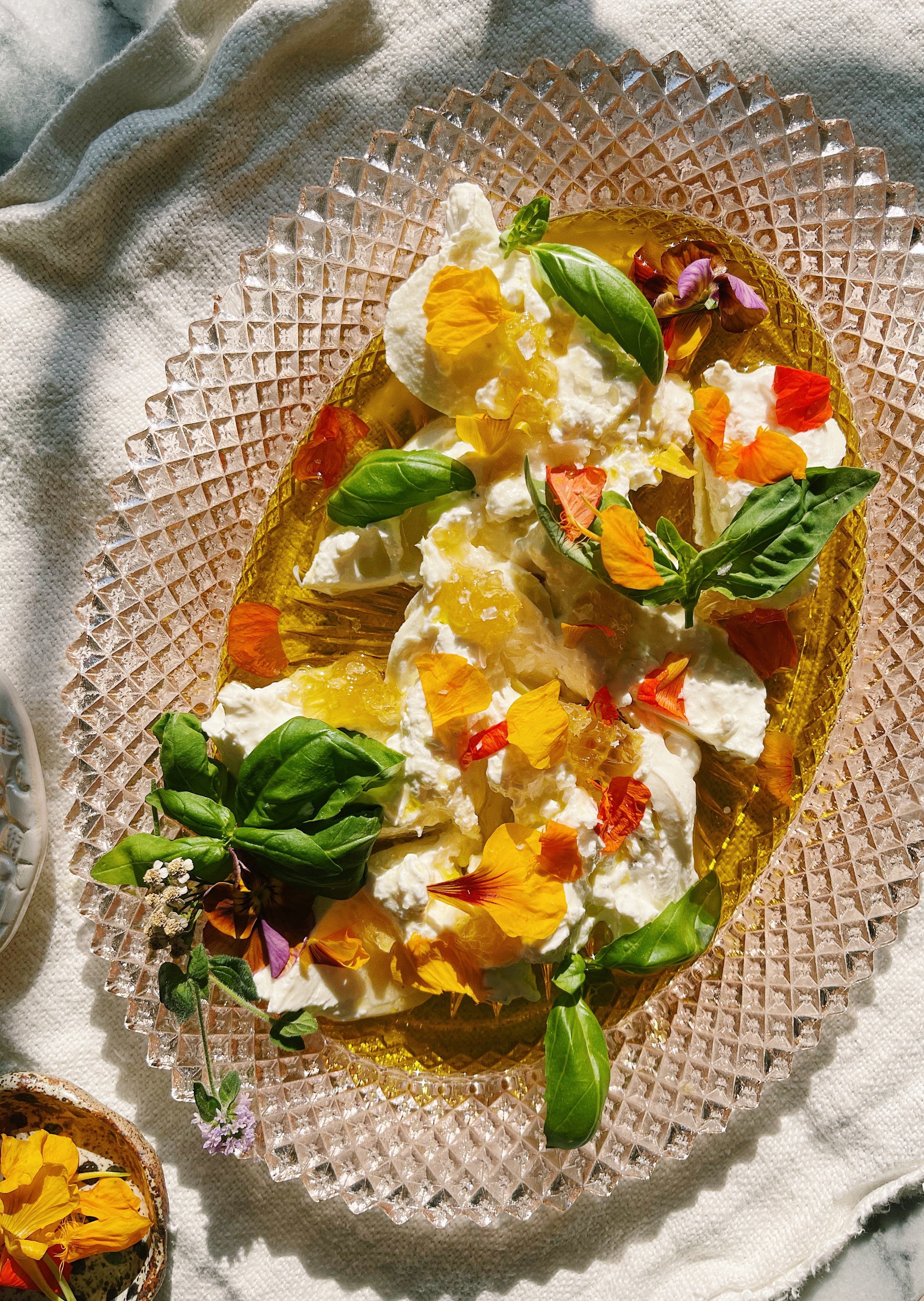 Burrata Plate with ARISE, Honeycomb, & Basil