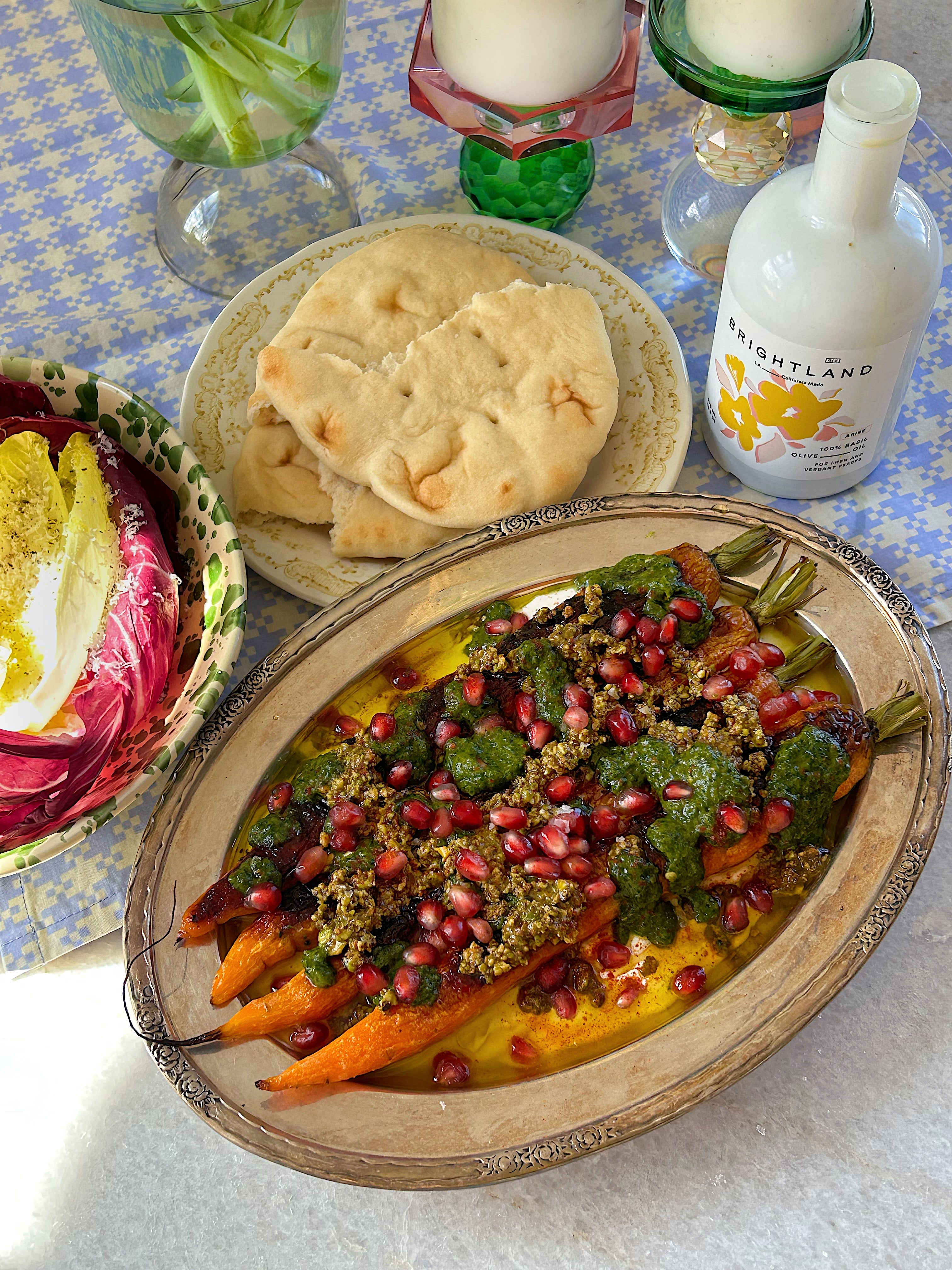 Roasted Carrots with Labne, Pomegranate, & Spicy Zhoug