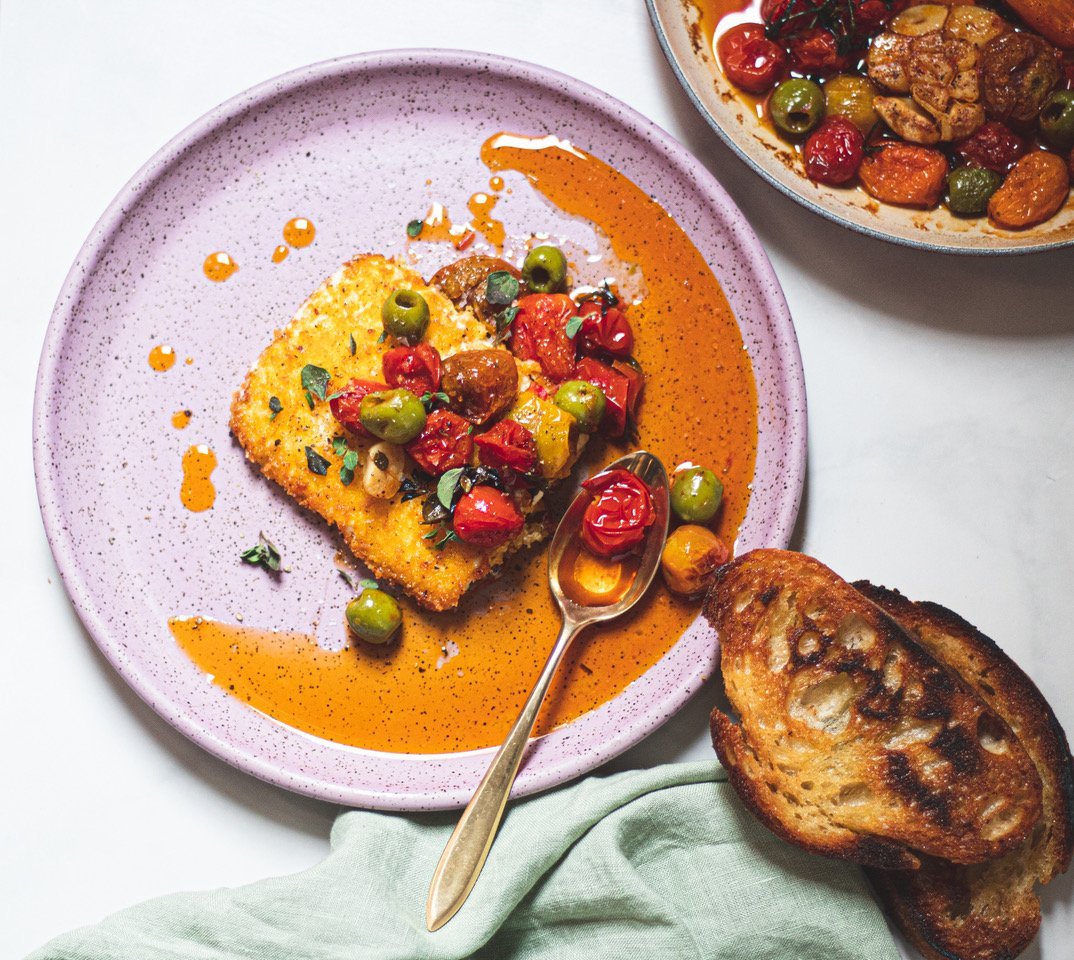 BrightRX: Seared Feta with Roasted Chili Tomatoes and Olives