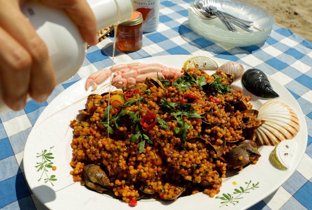Clams and Fregola with Parsley Chili Oil