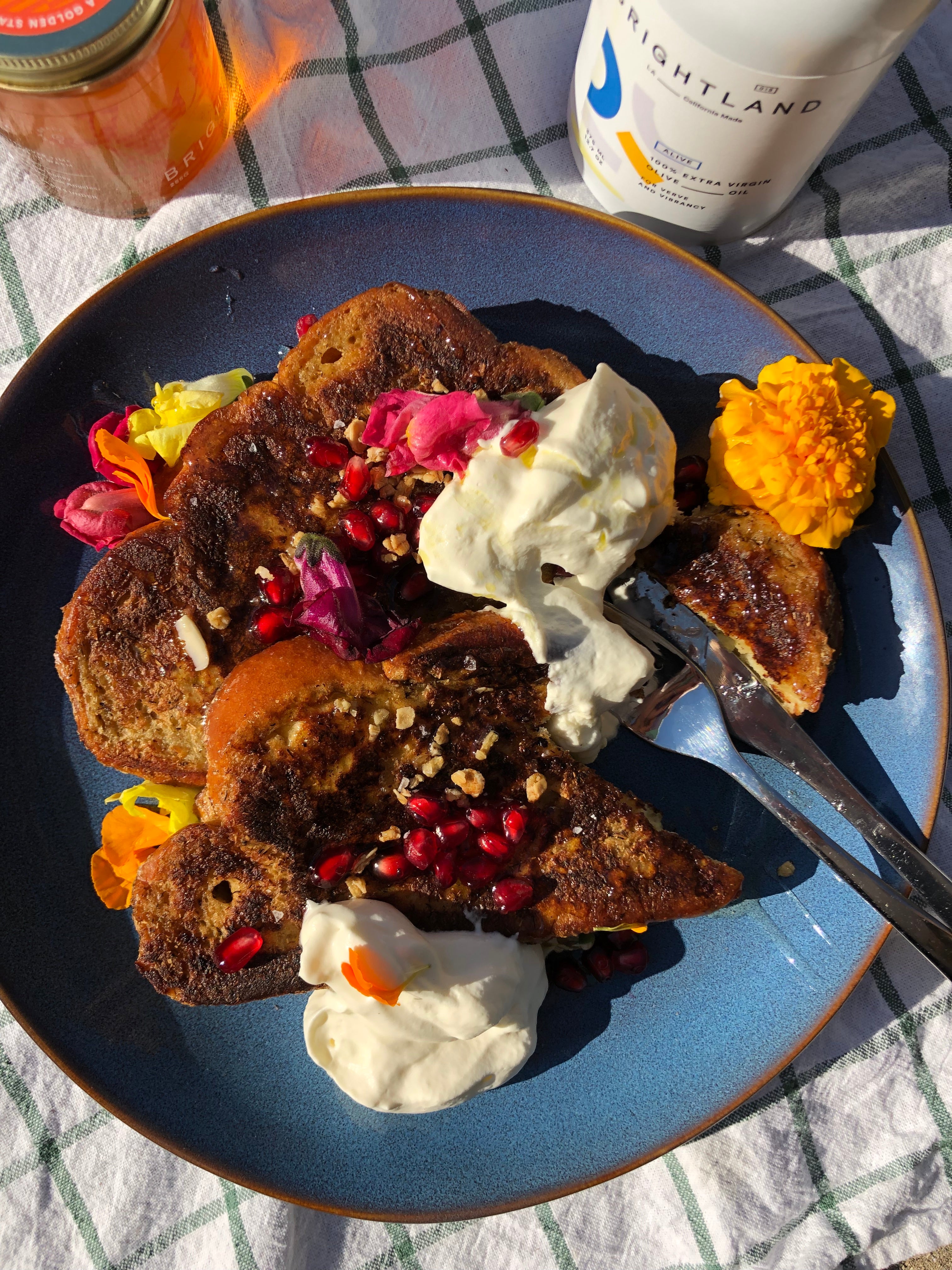 Chamomile Challah French Toast with Olive Oil Whipped Cream