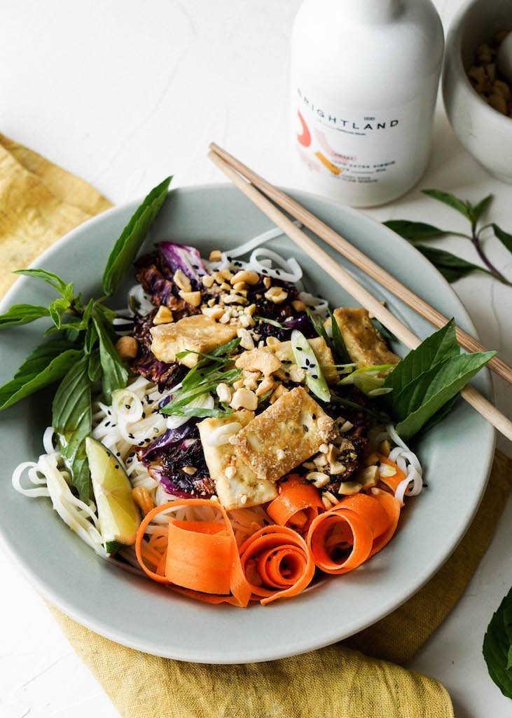 Kristina Cho's Carrot Crispy Tofu and Cabbage Noodle Bowl