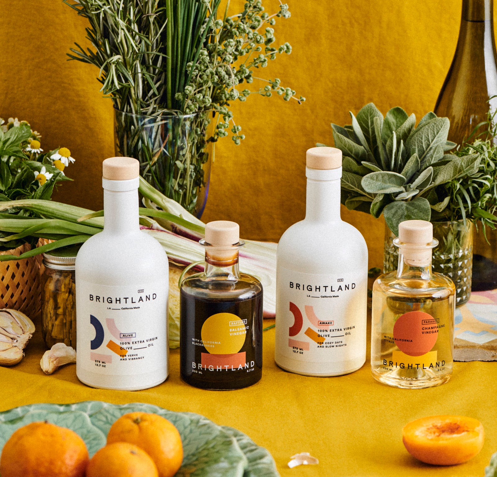 Pictured left to right: Alive Olive Oil, Rapture Balsamic Vinegar, Awake Olive Oil, Parasol Vinegar