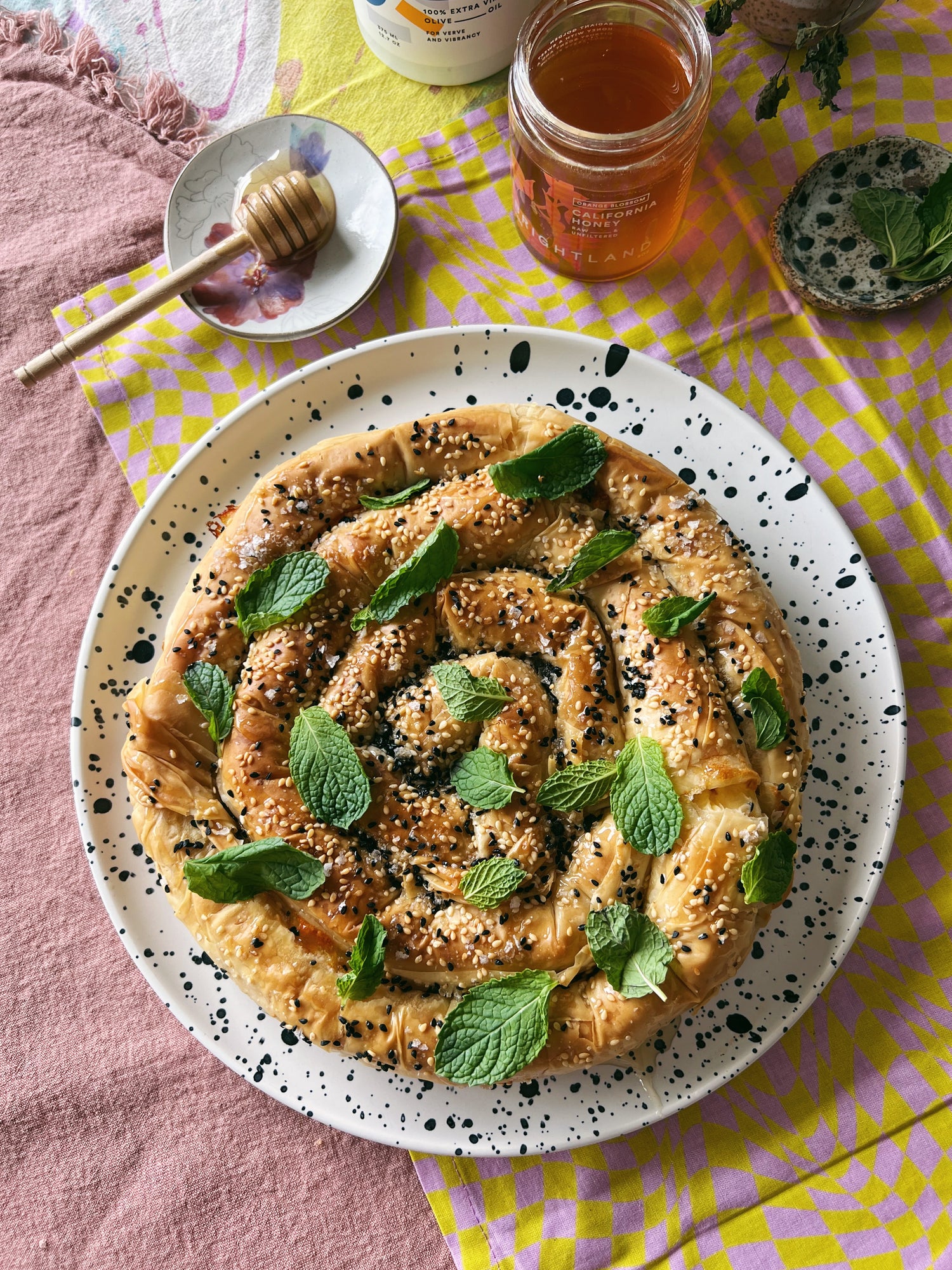 Filo Spiral Pie with Cheese & Honey