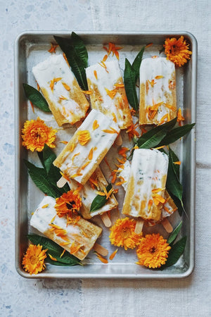 Creamy Peach Popsicles with Olive Oil and Lemon Verbena
