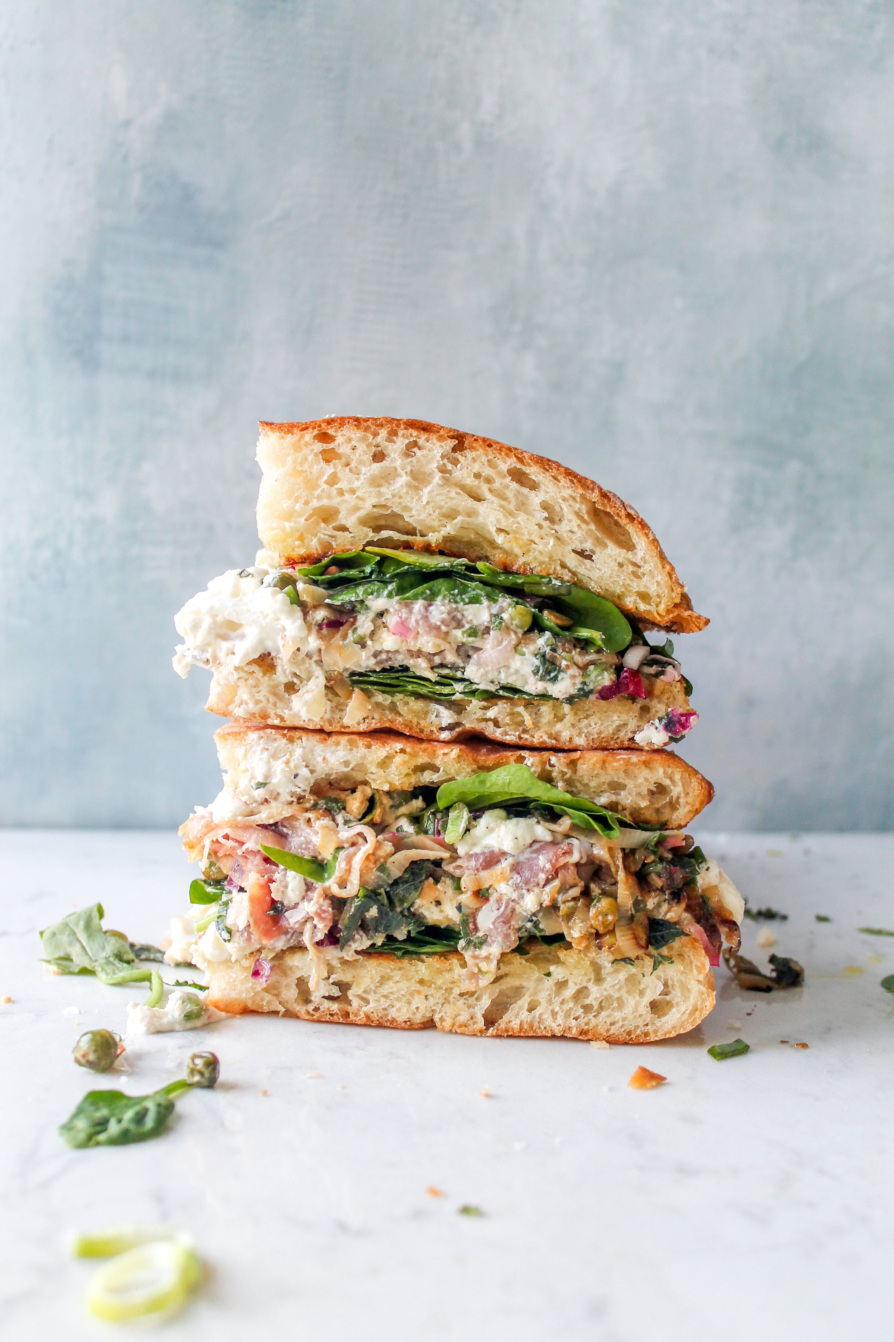 Spring Veg, Burrata, & Prosciutto Sandwich
