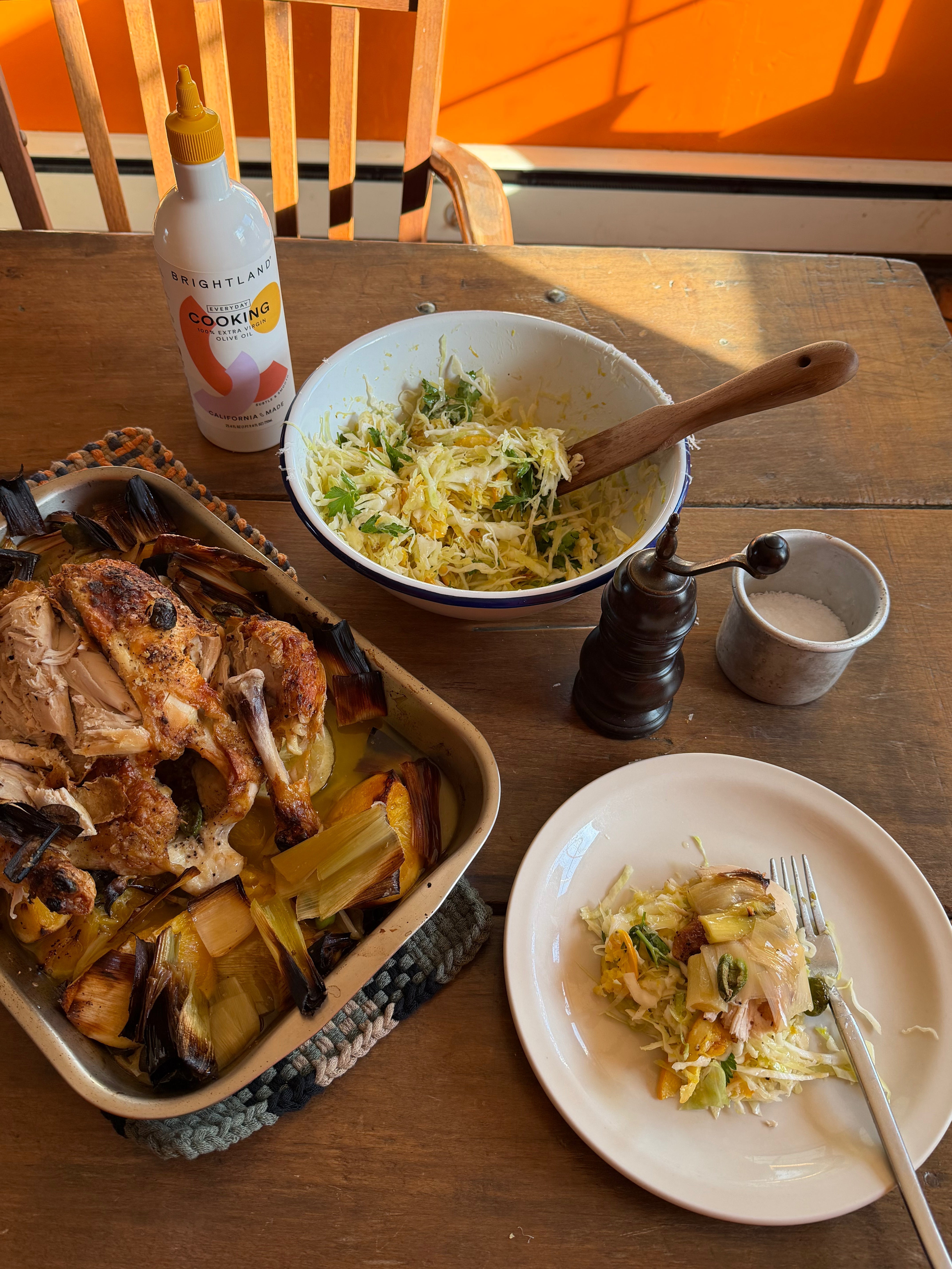 Roasted Chicken With Cooked Orange Onion Slaw Salad
