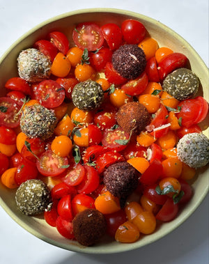 Spiced Labneh Balls & Marinated Tomatoes