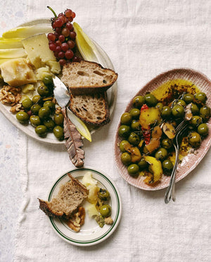variety of dishes with marinated olives